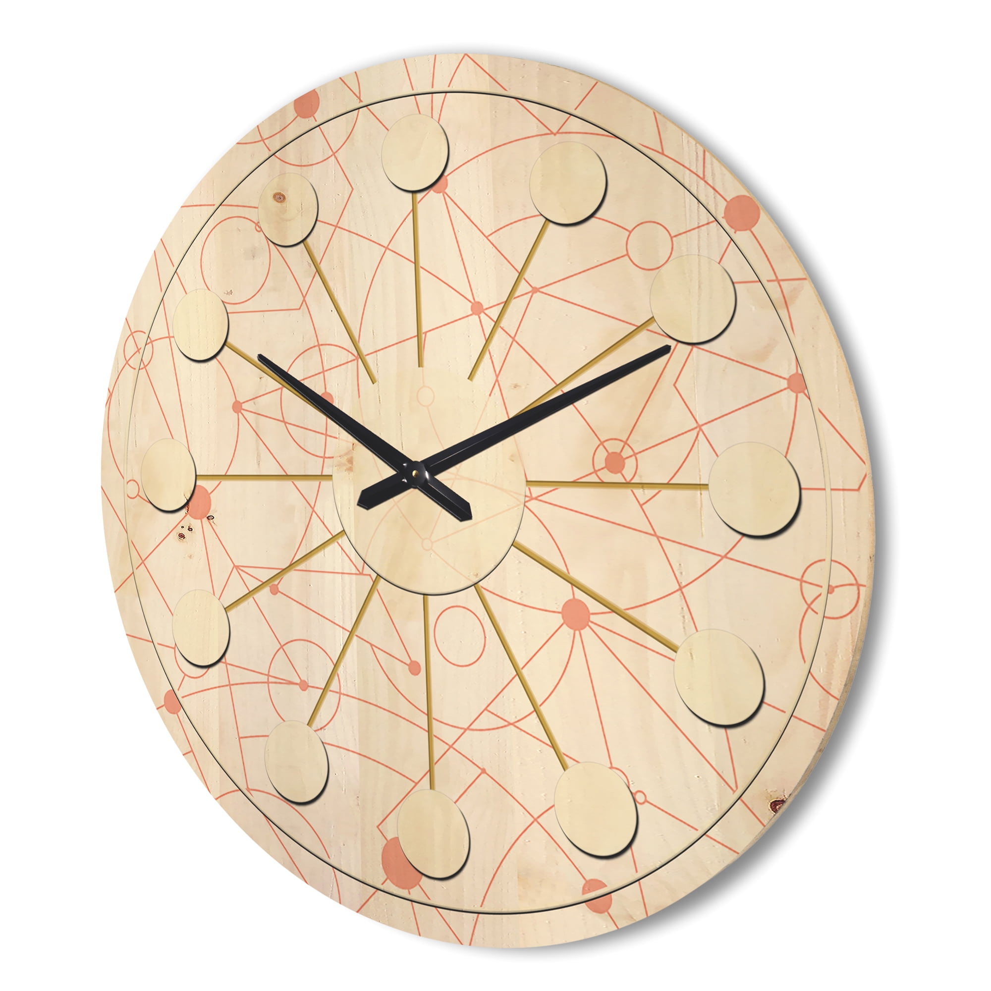 Designart 'Geometrical Retro Grid V' Mid-Century Modern Wood Wall Clock