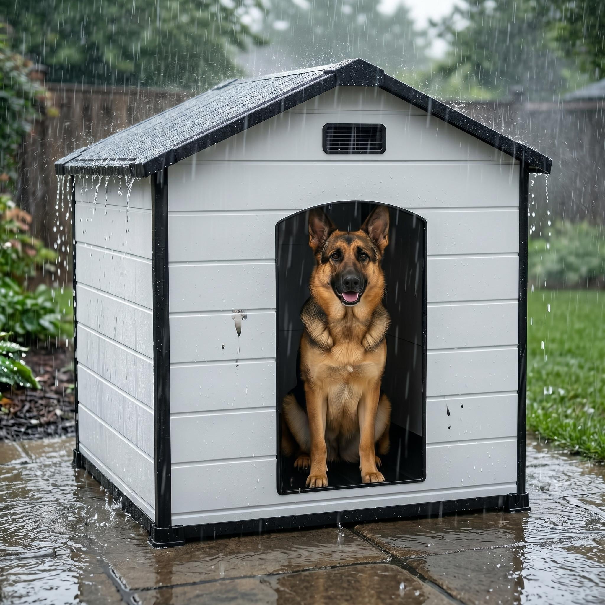 GIMMYFIVE Dog House for Indoor and Outdoor, Weatherproof, Raised Floor, Vents, 46 x 40 x 40 in