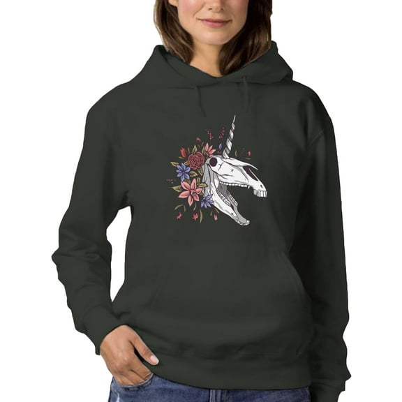 Unicorn Skull Neighing Hoodie Women -Smartprints Designs, Female 3X-Large