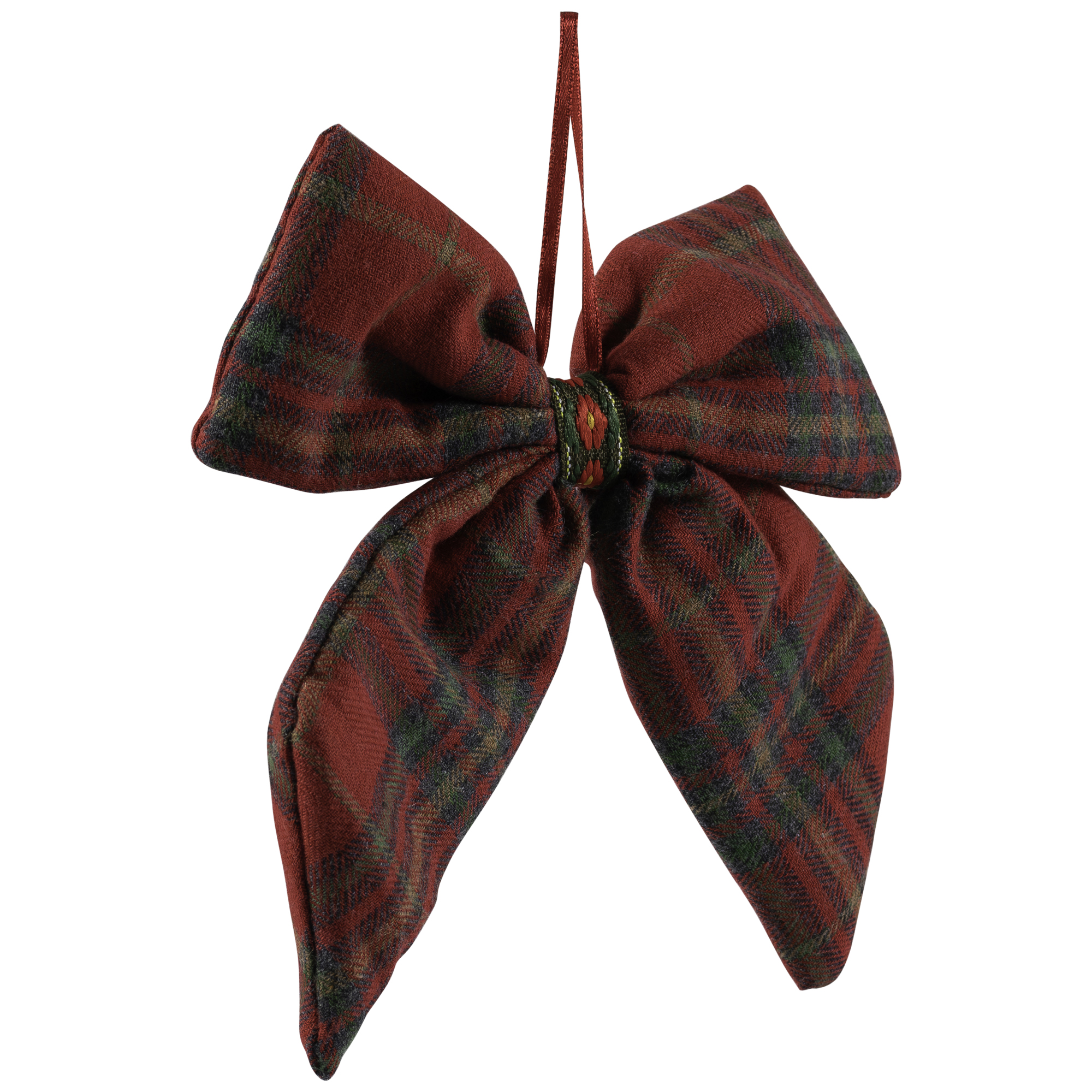 Plush Plaid Bow Christmas Ornaments - 7.5" - Set of 4