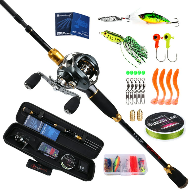 Sougayilang Casting Fishing Rod and Baitcasting Reel Combo with 4 Section  Fishing Pole 11+1BB Smooth Fishing Reel