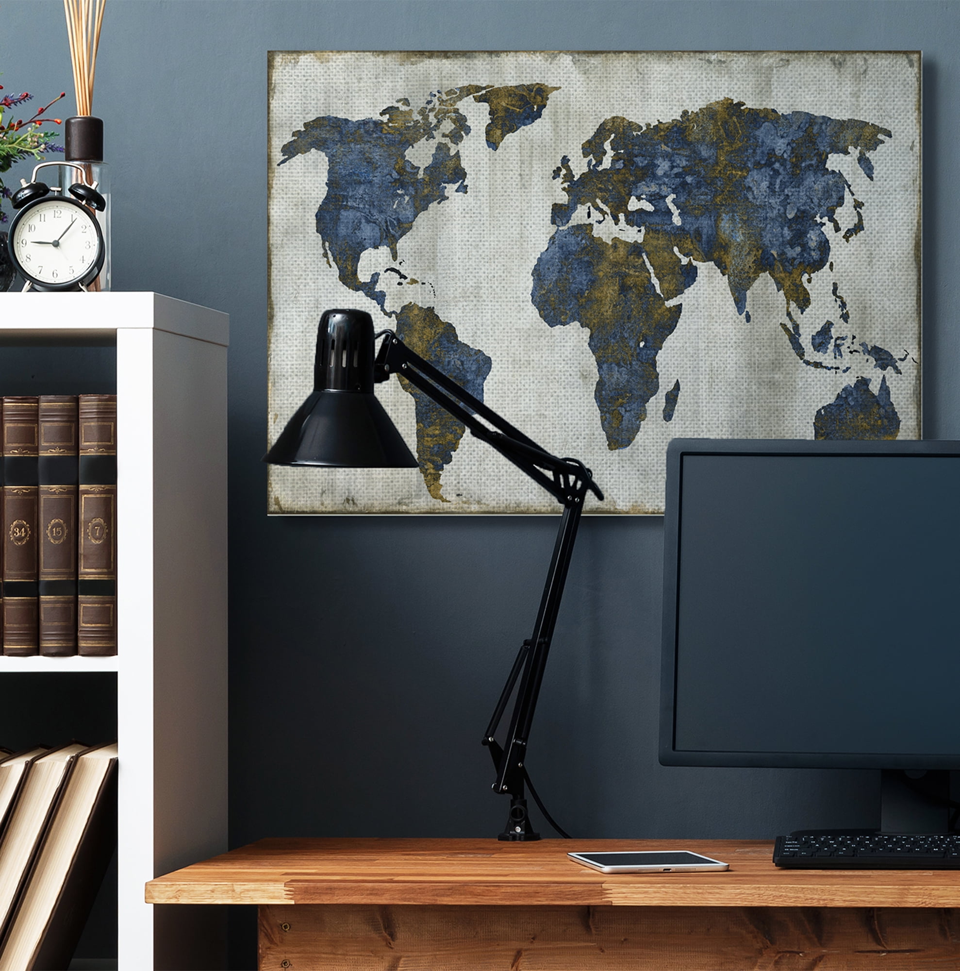 Stupell Home Décor Gold Blue World Map Design Canvas Wall Art by Russell Brennan