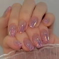 thumbnail image 1 of Uñas postizas de cobertura completa, Uñas postizas acrílicas, purpurina, mariposa, diamantes de imitación, color rosa degradado, 24 unidades, 1 of 4