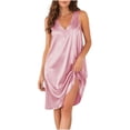 thumbnail image 3 of Tranfacy Women Summer Sleepshirt Solid V Neck Sleeveless Satin Dress Breathable Casual Home Attire, 3 of 5