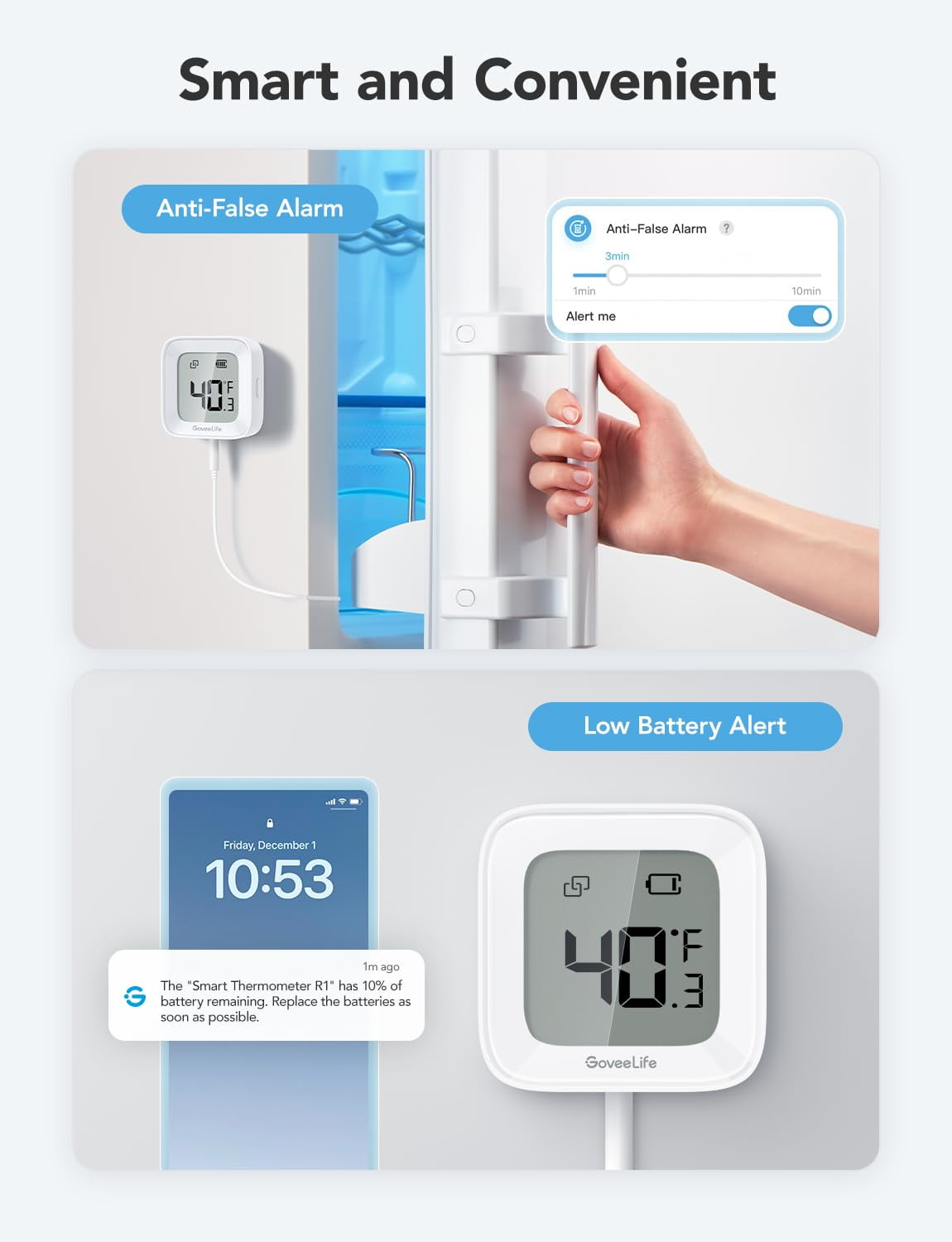 SUMMIT Freezer Thermometer Alarm, Smart Bluetooth Temperature Monitor Sensor for Refrigerator, 197 Ft Connecting Range APP Alert with Anti-False for Freezer (WiFi Gateway Not Included)