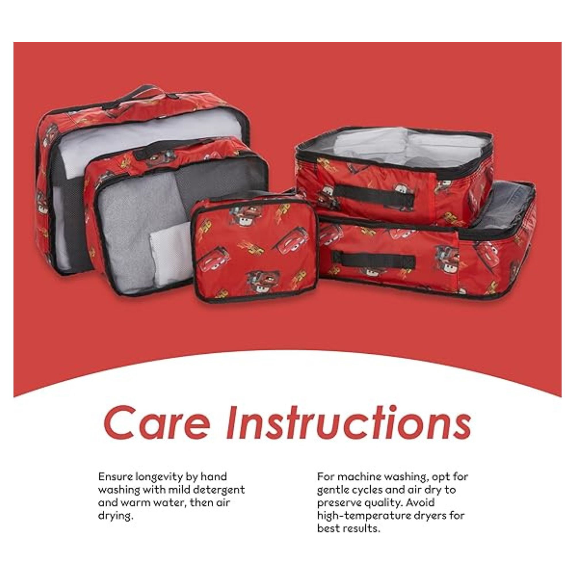 Disney Men’s Cars Lightning McQueen Packing Cubes, 5 Piece Set Travel Organizer for Kids and Adult Red