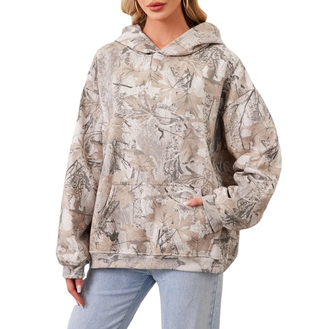 Sudadera con capucha Anoumcy Camo Maple Leaf de forro polar con capucha para mujer
