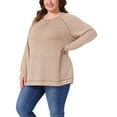 thumbnail image 4 of Sudaderas de Talla Grande para Mujeres 2025 Otoño Lado Dividido Manga Larga Cuello Redondo Casual Suéter Suelto Top de Tejido 3X Marrón Claro, 4 of 6