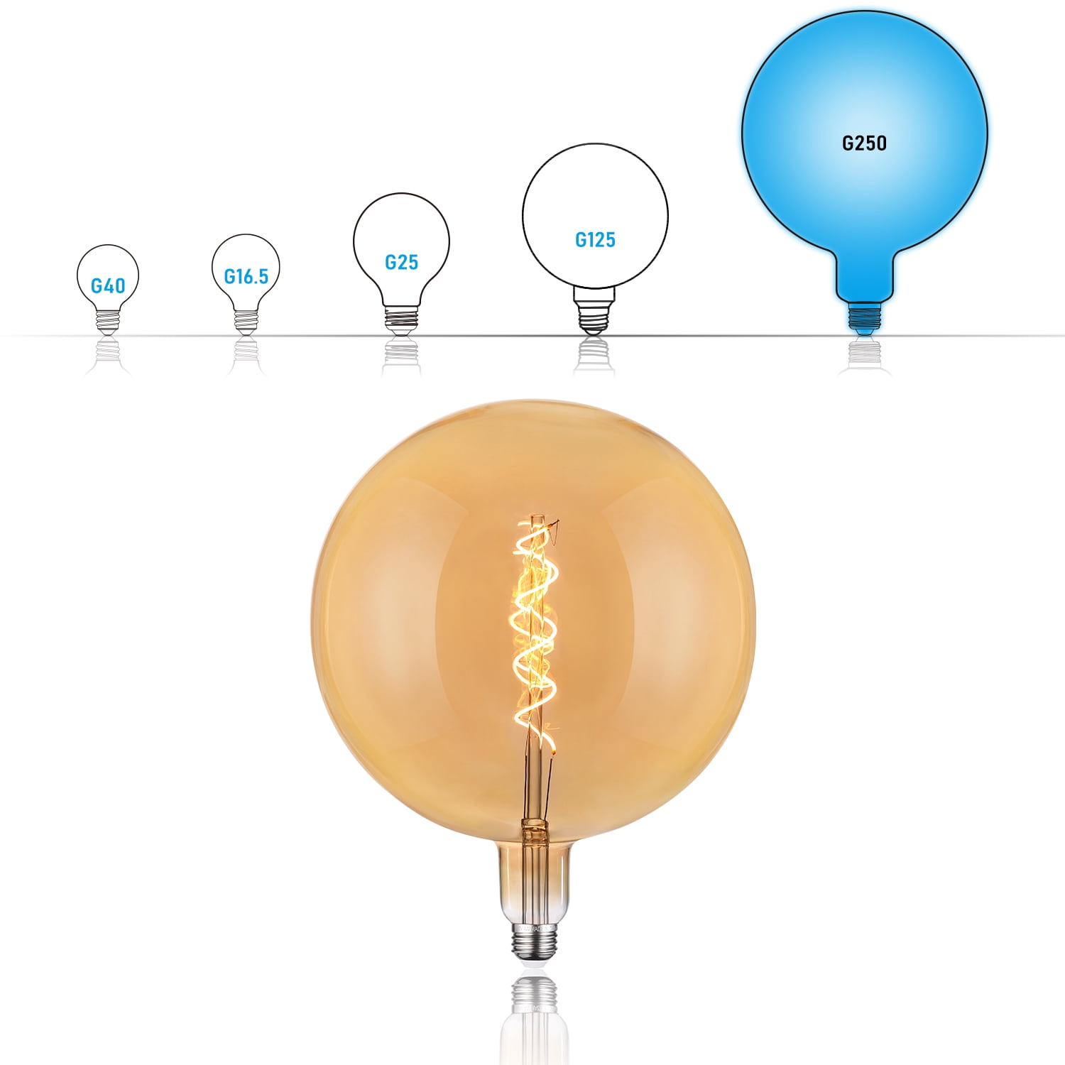 2 Pack LED Globe Decorative Light Bulb 4W, 9.84“ Dia. Ultra-large Round Edison Bulbs Dimmable, 20W Equivalent, Flexible Spiral LED Filament Bulb, E26 Base, 2200K Amber Warm