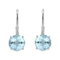 thumbnail image 3 of AoneJewelry Aquamarine Gemstone Leverback Earring for Women| 14K White Gold 4mm 0.55 Carat 2 Stone Round Cut Prong Setting Genuine Diamond, 3 of 4