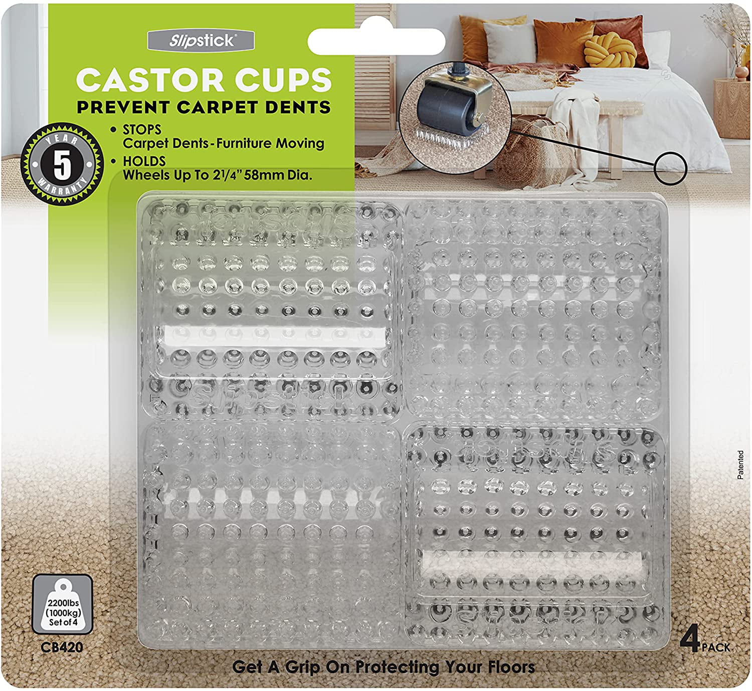 Protects Floors BROWN Carpet Base TIC SQUARE CASTOR CUPS 48mm 8 Pieces 