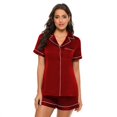 thumbnail image 2 of Femmes Été Couleur Unie Pyjamas à Manches Courtes Occasionnels Vêtements de Maison Vin Rouge L, 2 of 5
