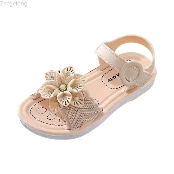 Zecgelong Girls Sandals For Casual Outdoor Vacation Comfortable Daily Wear Fixed Design Open Toe Style For Ages 3 12 Girls Princess Sandals Size 9.5 Beige