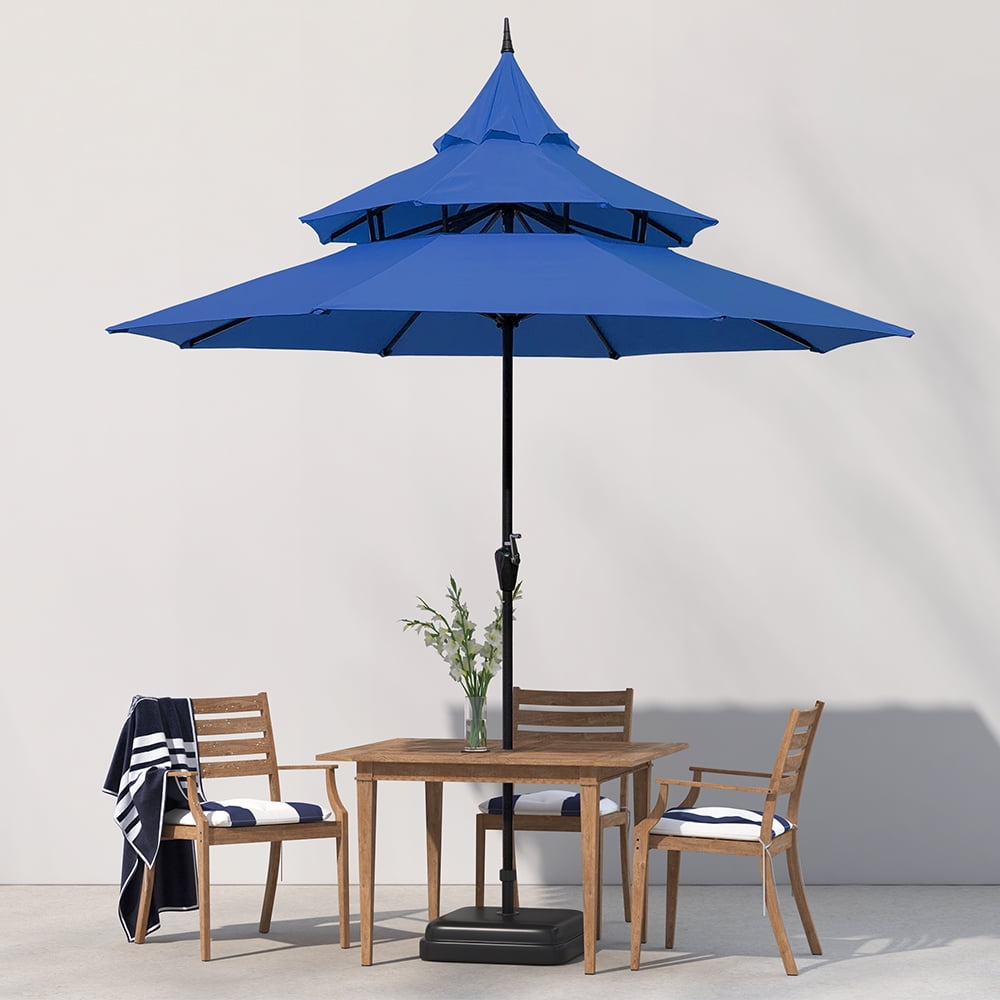 Ultrashades 9ft Patio Umbrella with Crank 3-Tier Pagoda Outdoor Market Umbrella with 8 Ribs, Navy