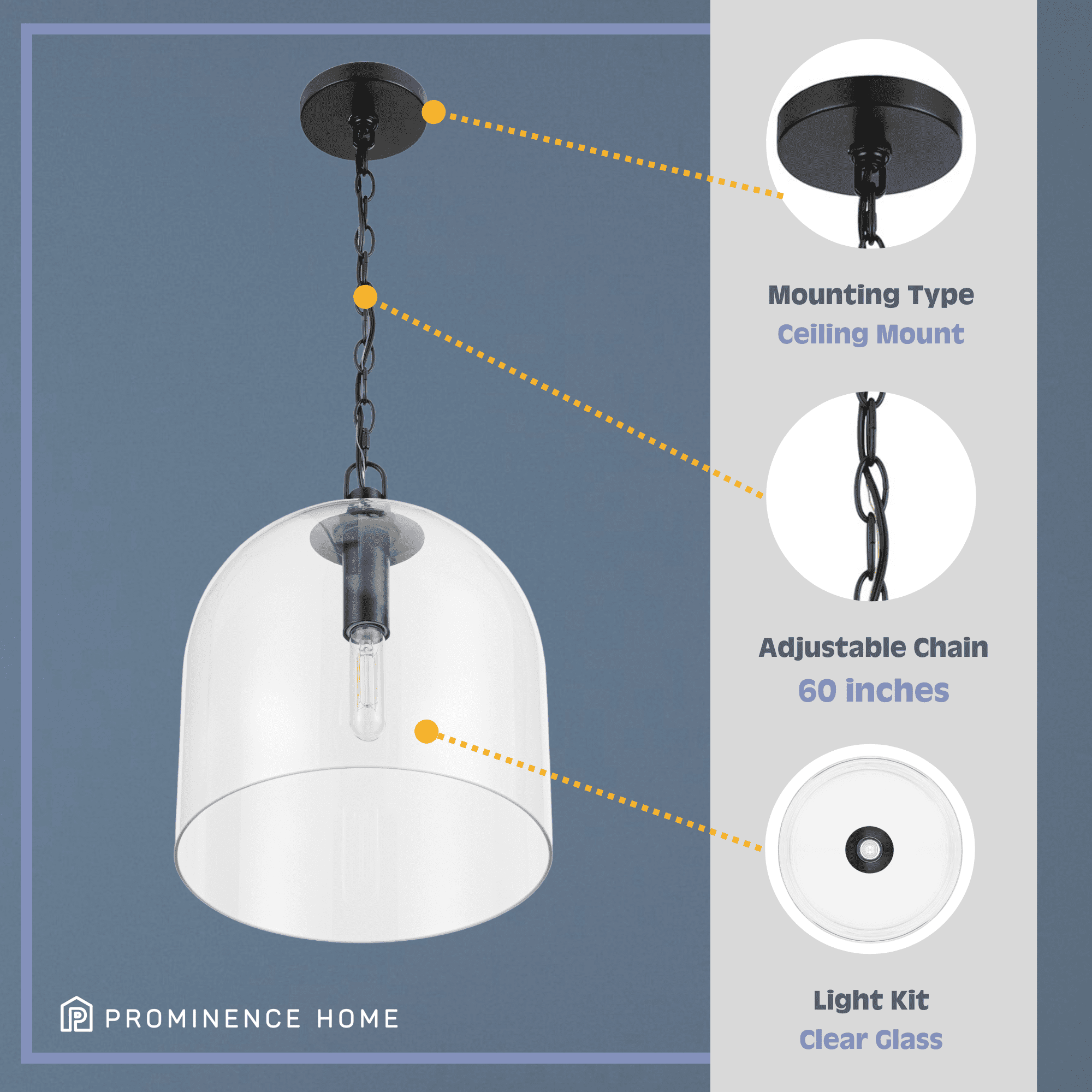 Prominence Home Hansley Matte Black 1-Light Pendant with Clear Glass