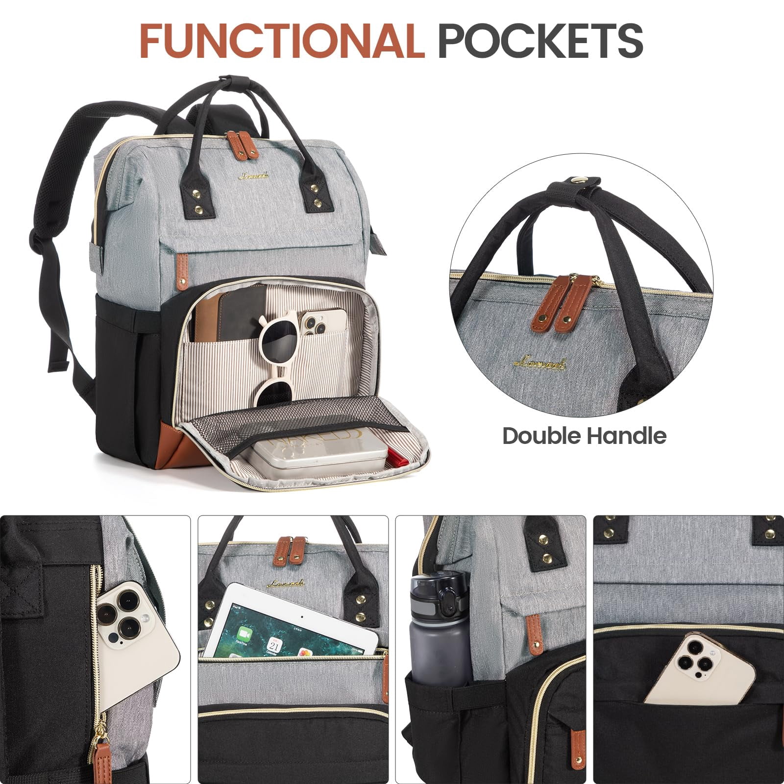 LOVEVOOK Laptop Backpack for Women, 15.6 Inch Work Business Backpacks Purse With Large Capacity, Waterproof Nurse Bag College Bookbag for School, Waterproof Casual Daypack for Travel