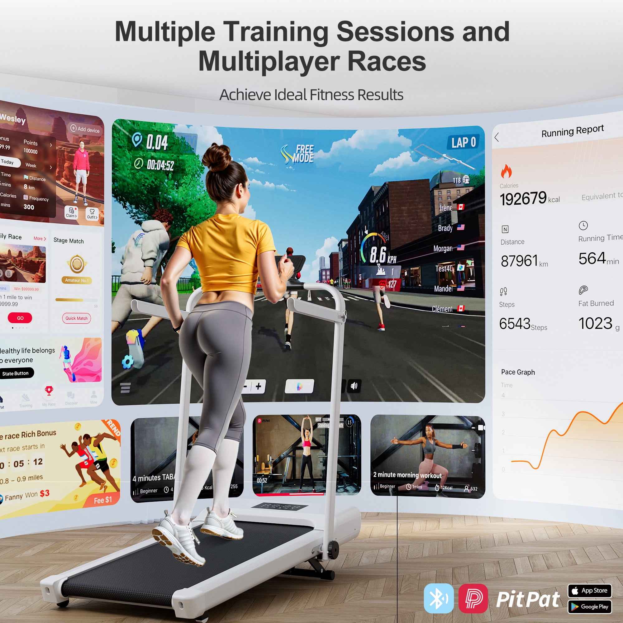 3 in 1 Folding Treadmills for Home, 3.0HP Powerful and Quiet Under Desk Treadmill, 300 lbs Capacity Foldable Walking Pad Treadmill with Remote Control and Space Saving, Free Installation