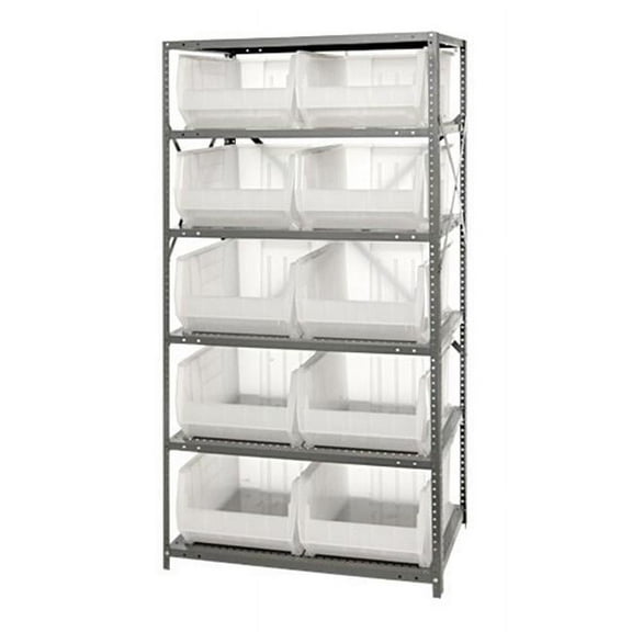 6-Shelf Unit With 10 Clear Plastic Storage Bins