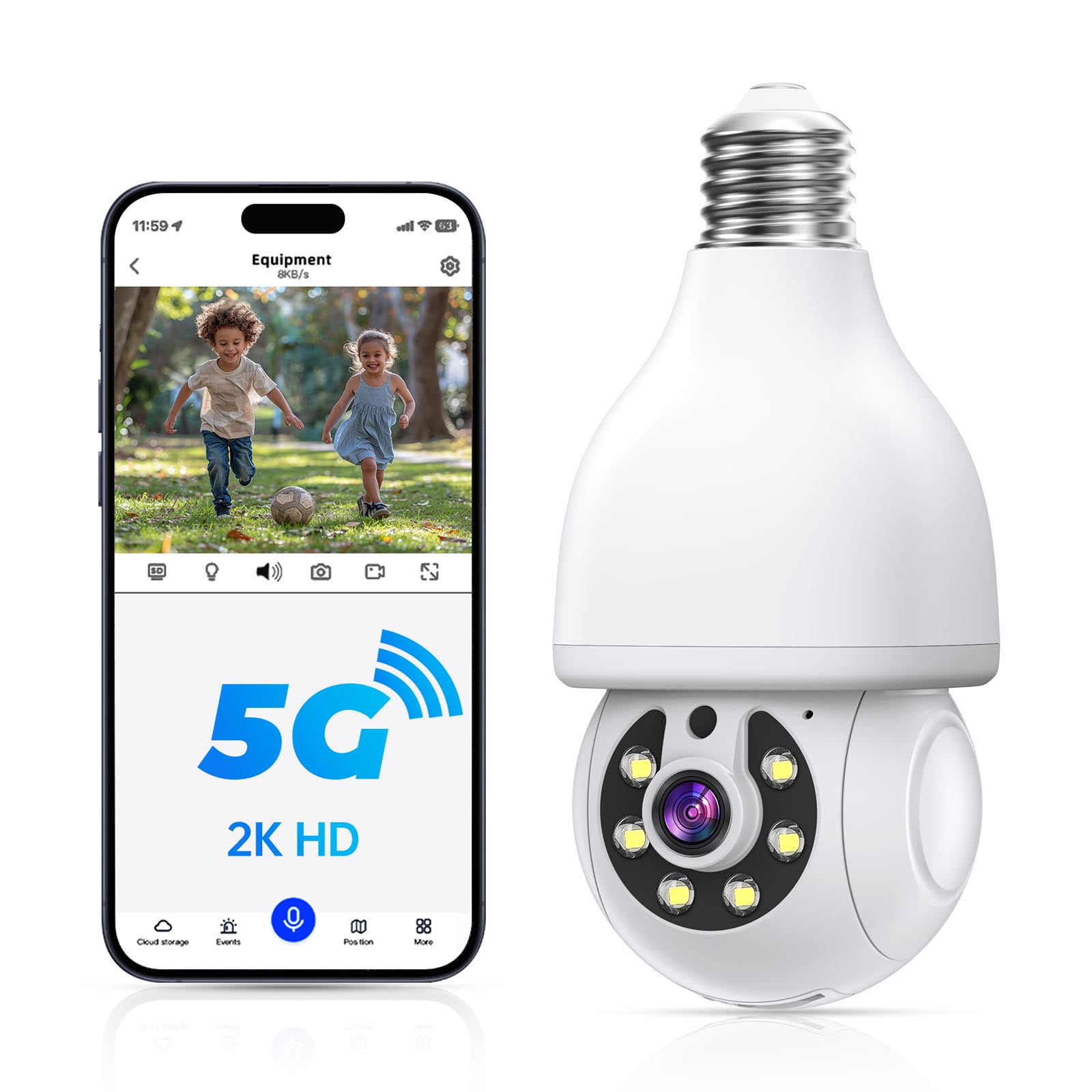 GBIUT 2K Light Bulb Security Camera, 5G&2.4G WiFi Security Cameras Wireless Outdoor Indoor, 360° Bulb Cameras for Home Security, Motion Detection and Alarm, Two-Way Talk, Color Night Vision