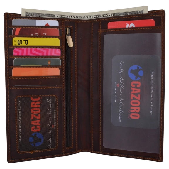 RFID Blocking Hunter Brown Leather Long Bifold Checkbook Wallet Cover
