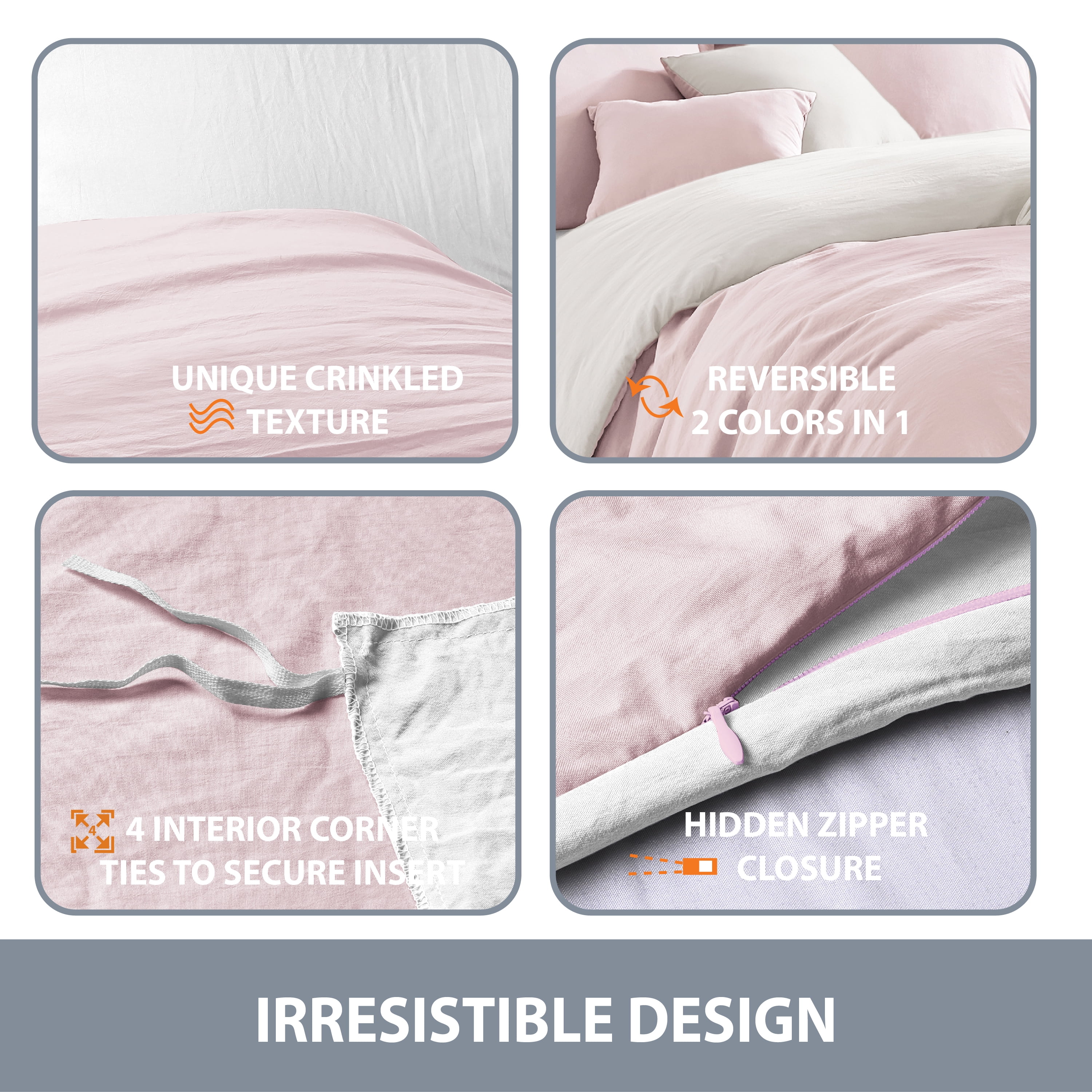 2PC Pink/White Twin/Twin XL (68" x 90") 2 in 1 Reversible Duvet Cover & Sham Set (Comforter not Included)