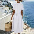 thumbnail image 4 of Women's Summer V Neck Midi Dress with Pockets, Casual Ruffle Short Sleeve Cotton Linen Texture Dress, Large Button Decor Sundress, 4 of 4