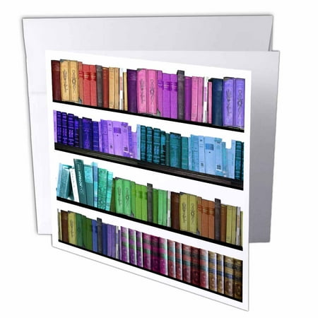 3dRose Colorful bookshelf books - Rainbow bookshelves - reading book geek library nerd - librarian author, Greeting Cards, 6 x 6 inches, set of 6
