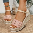 thumbnail image 2 of Rokment Womens Espadrilles Wedges Dressy Sandals Fashionable Casual Open Toe Platform Chunky High Heels Dress Summer Shoes for Ladies Woman Beach Vacation Pink Size 9, 2 of 6