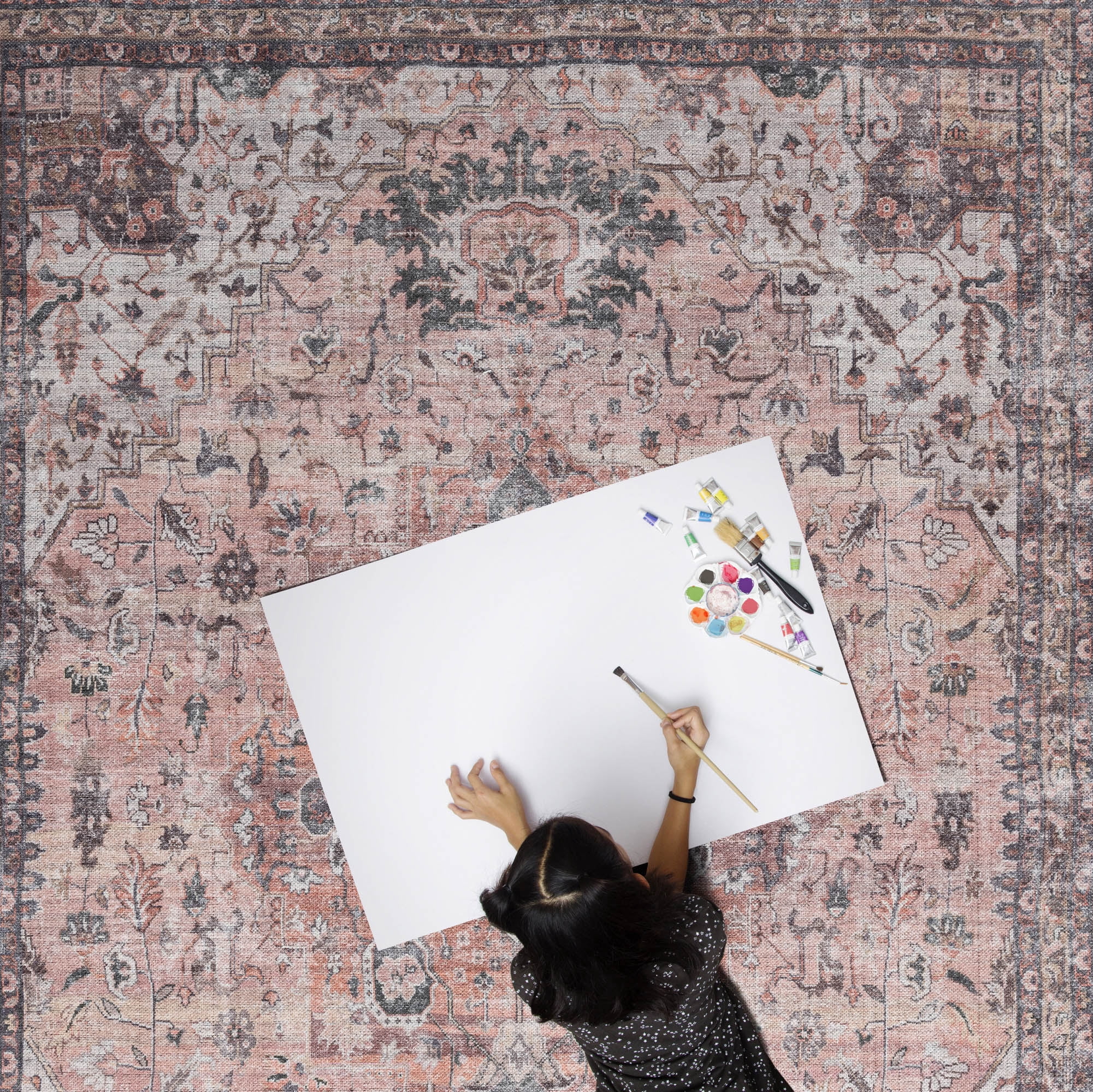Everwash™ Callaghan Esther Bohemian Medallion Machine Washable Area Rug, Coral, 5'2"x7'2"