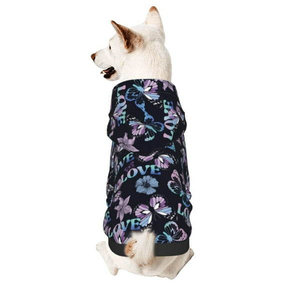 Honeii Love Butterflies Print Small Dog Hoodies Pet Hooded Sweatshirts Fall Winter Puppy Cat Sweaters Warm Clothes for Small Dogs Outfits Costume-X-Small