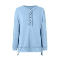 thumbnail image 4 of Sgkm Women Blouses Trendy Fall Button Sweatshirt Loose V Neck Tunic Tops for Women Loose Fit Dressy XL Sky Blue, 4 of 7