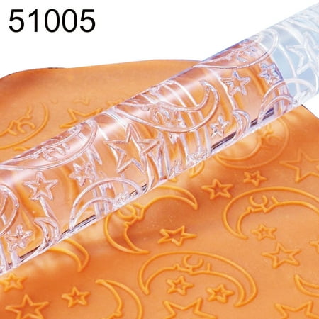 

Meizhencang Flower Moon Star Embossing Rolling Pin DIY Dough Cookie Pizza Decorating Roller