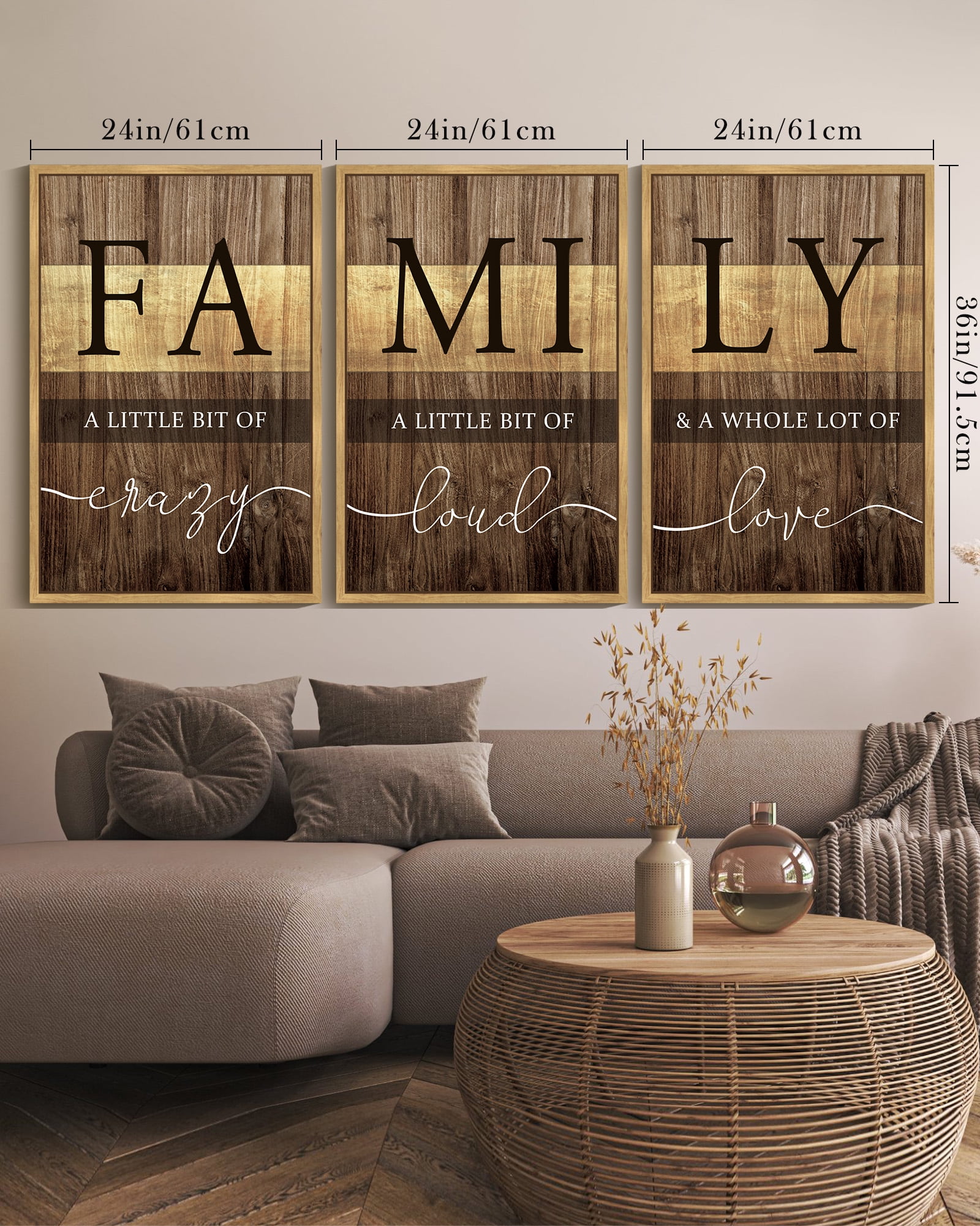 SHENIFY large 24x36in3pcs Natural Framed Home Family Wall Decor Farmhouse Sign Wall Hanging Decor Rustic Netural Quotes Prints Artwork for Home Dining Room Kitchen