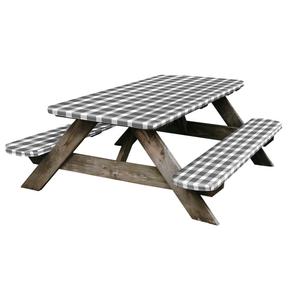 RVGUARD Black & White Picnic Table Cover and Bench Covers, 30x96 Inch, Fitted, Water and Oil Proof
