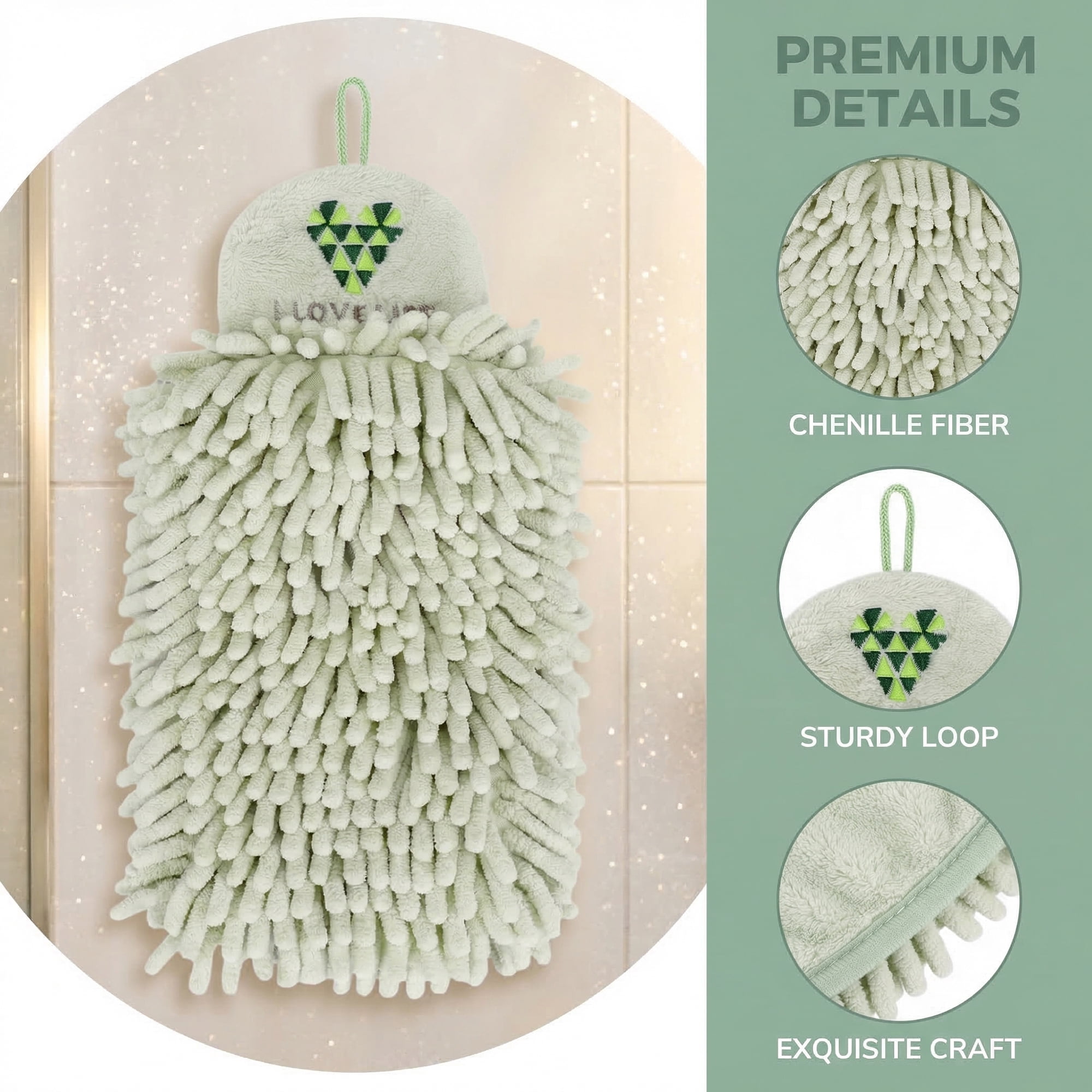 Unique Bargains Fluffy Chenille Ultra Soft Absorbent Quick Dry Towel Green 10" x 4"