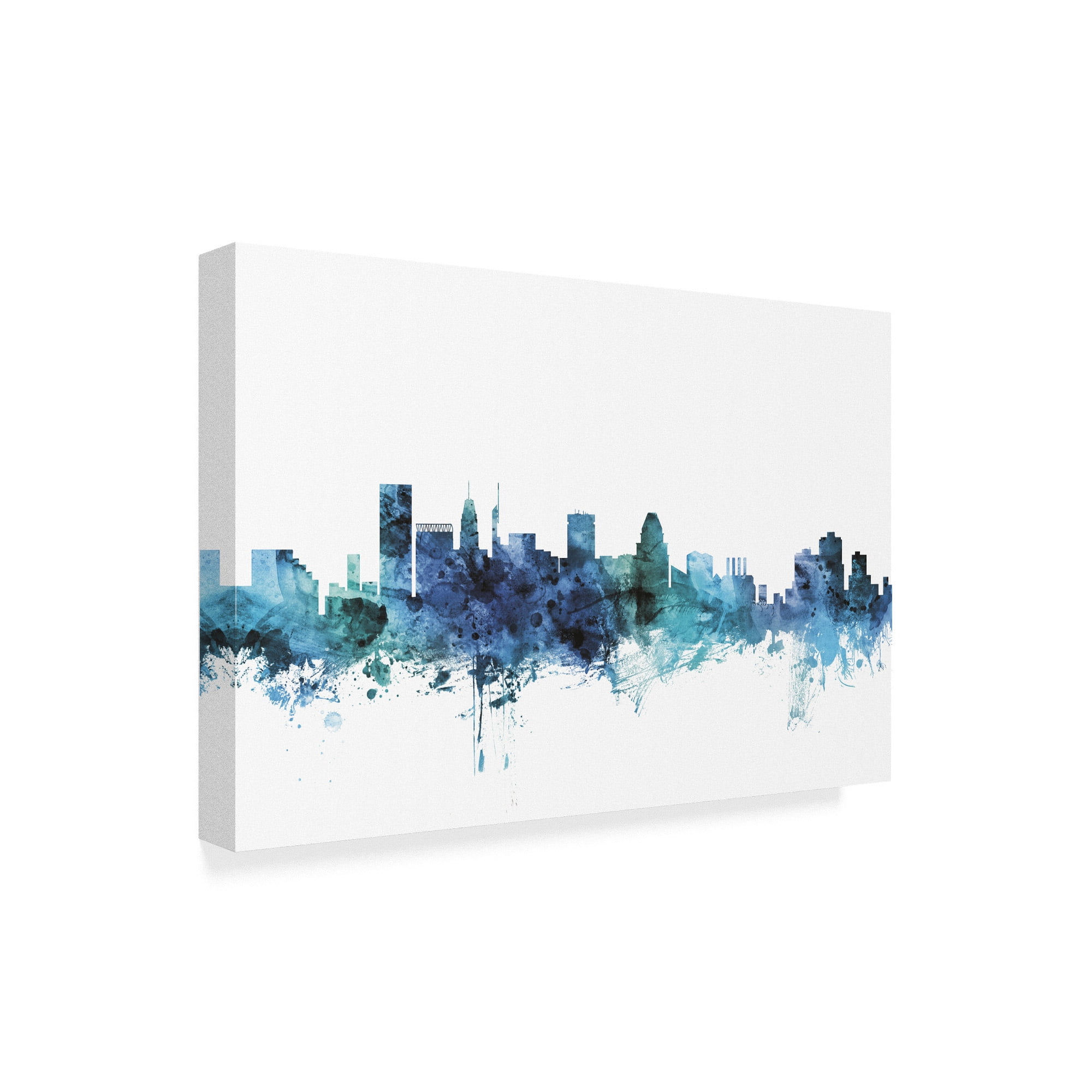 Trademark Fine Art 'Baltimore Maryland Blue Teal Skyline' Canvas Art by Michael Tompsett