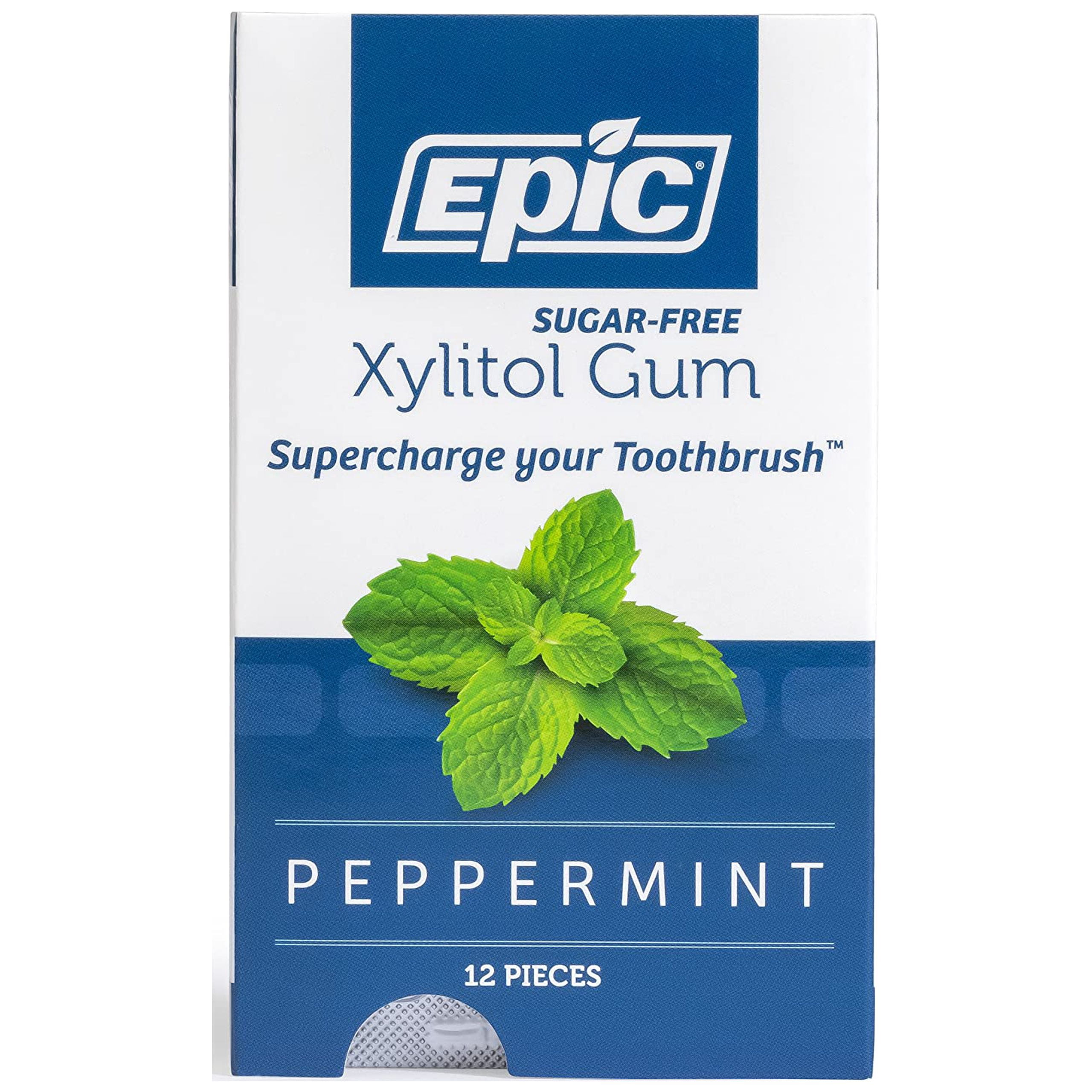 Epic Xylitol Chewing Gum - Sugar Free & Aspartame Free Chewing Gum Sweetened w/ Xylitol for Dry Mouth & Gum Health (Peppermint, 12-Piece Pack, 12 Packs)