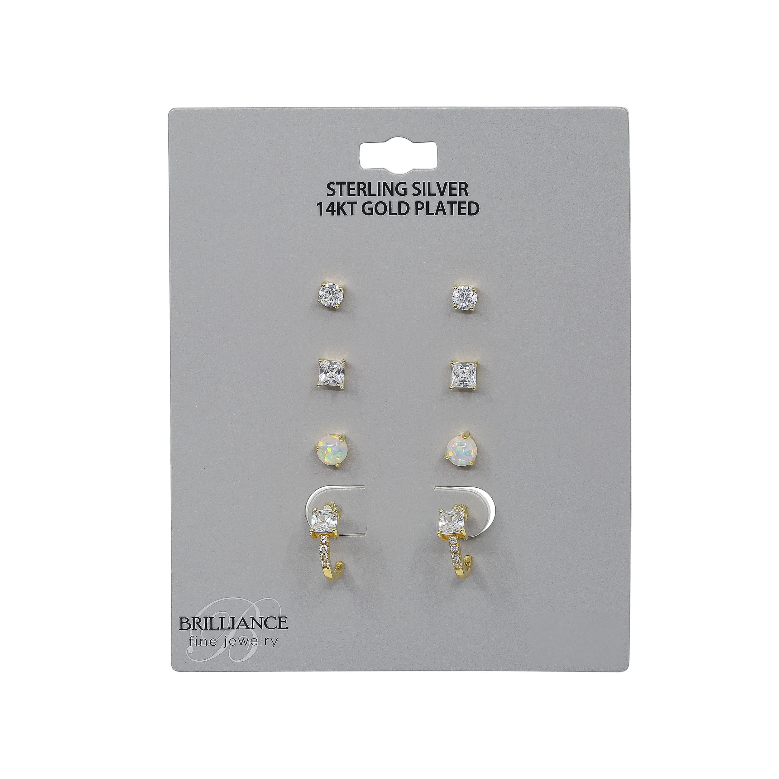 Brilliance Fine Jewelry Women's Simulated Diamond Earring Set with Baguette Hoop in 14KT Gold Plated Sterling Silver