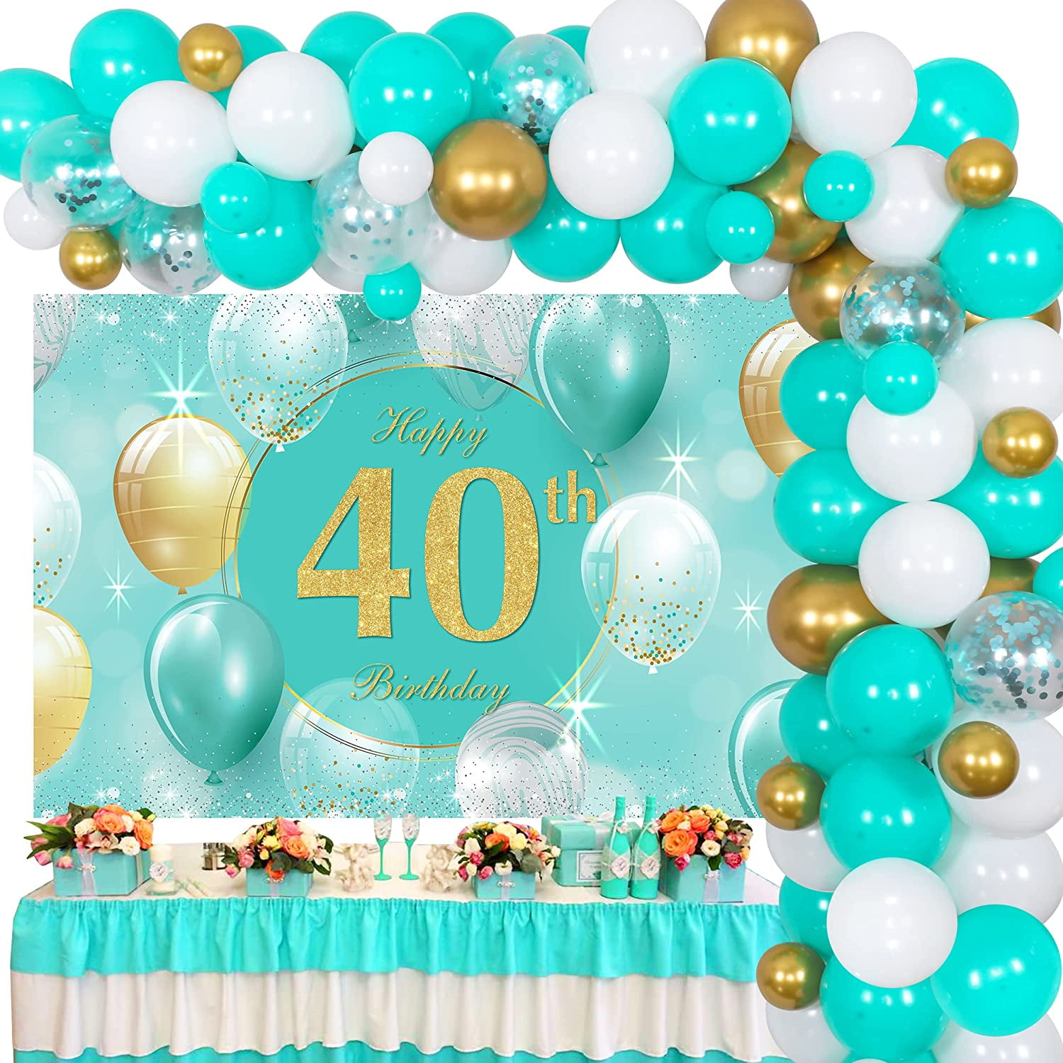 Turquoise 40th Birthday Decorations for Women, Teal Blue 40th Birthday Party Supplies - Backdrop & Balloon Garland Kit for Lady 40 Years Old Birthday Party Decorations Supplies - Walmart.com