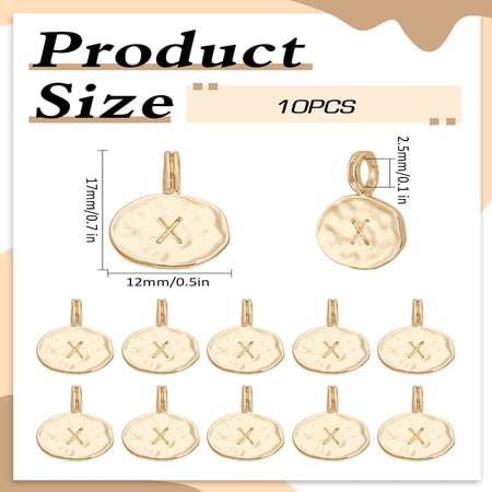 1set 10pcs Alloy Pendants Cadmium Free & Nickel Free & Lead Free Flat Round with Alphabet golden Letter X 17x11.5x1.5mm Hole: 2.5mm