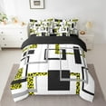 thumbnail image 3 of YST Black White Striped 7 Pcs Comforter Set King,Gold Leopard Pattern Bed in A Bag,Geometric Bedding Sets,Modern Square Reversible Bed Sets with Flat Fitted Sheet,Pillow Shams, 3 of 5