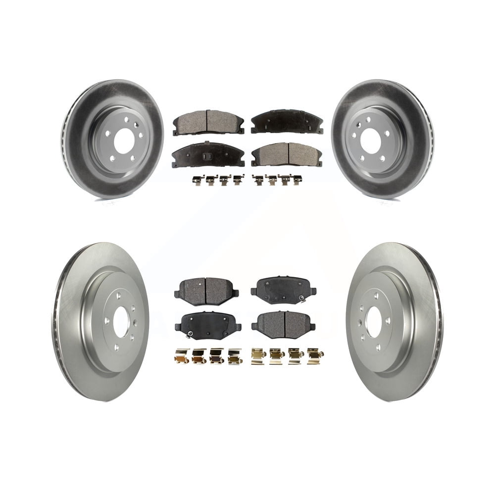 Front Rear Coated Disc Brake Rotors And SemiMetallic Pads Kit For 2013