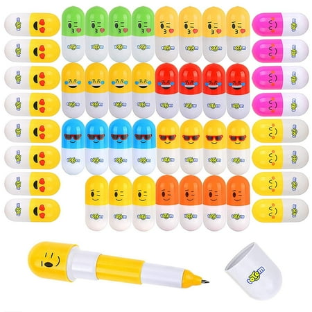 Totem World 48 Colored Emoji Vitamin Pill Retractable Ballpoint Capsule Pen with Cute Emoticon (Best Pen In The World)