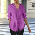 thumbnail image 6 of BiZtdJrK Button Down Shirts for Women Plus Size V Neck 3/4 Sleeve Blouses Loose Fit Dressy Casual Shirt Fashion Street Tunic Tops Purple S, 6 of 10