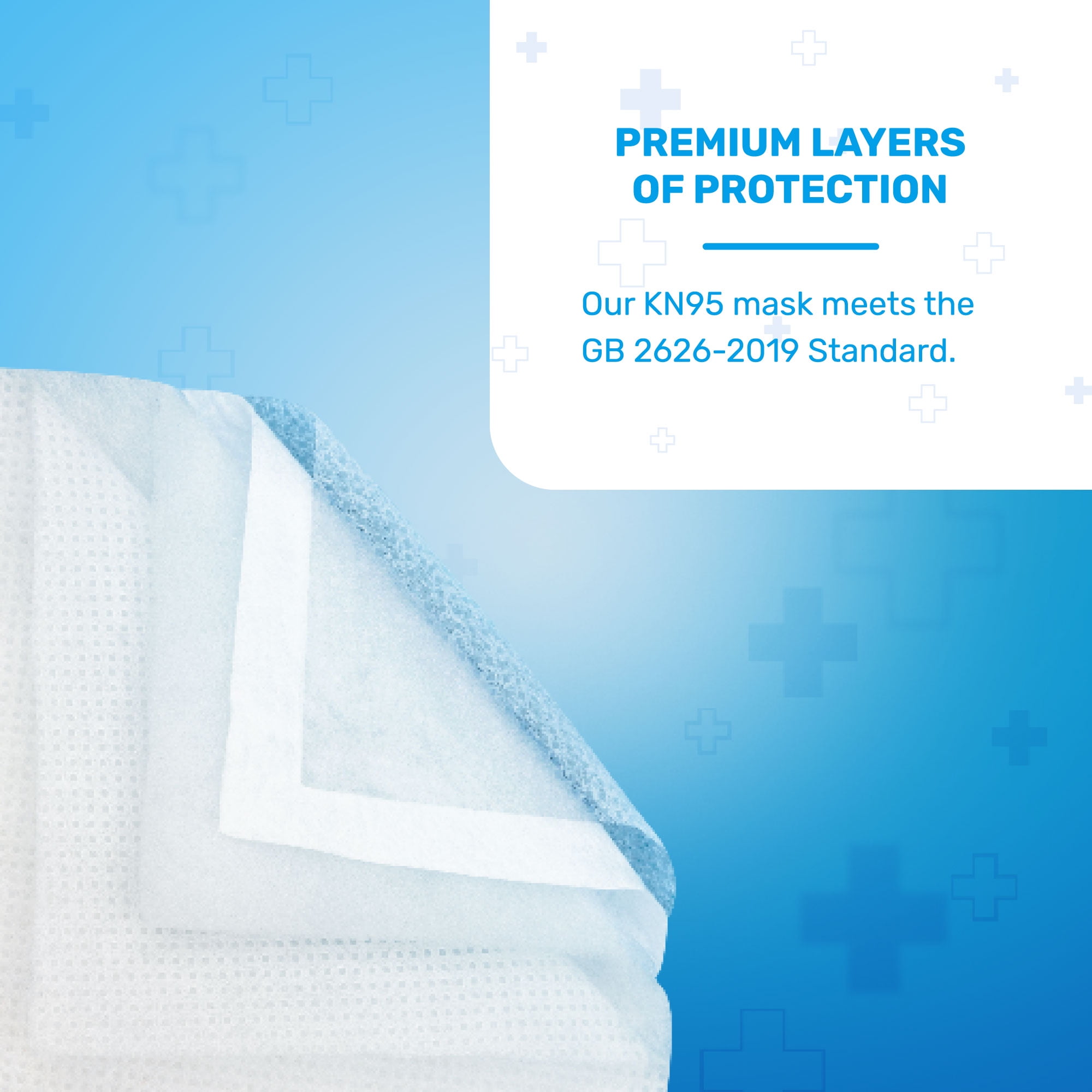 WellBefore KN95 Disposable 5Ply Face Masks, Pack of 10, Medium, Blue, Individually Wrapped, Standard Ear Loops