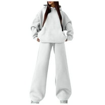 Oversized Hoodie Sets with Wide Leg Pants for Women Sportswear Loose Plain Sweatshirt and Sweatpant Lounge Outfits (X-Large, White)