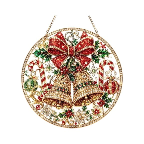 MInHoues Christmas Hanging Ornament, DIY Pearl Painting Kit Holiday Wall Decoration, Rhinestone Art Craft with Bells Red Bow Candy Canes, Festive Indoor Home Display