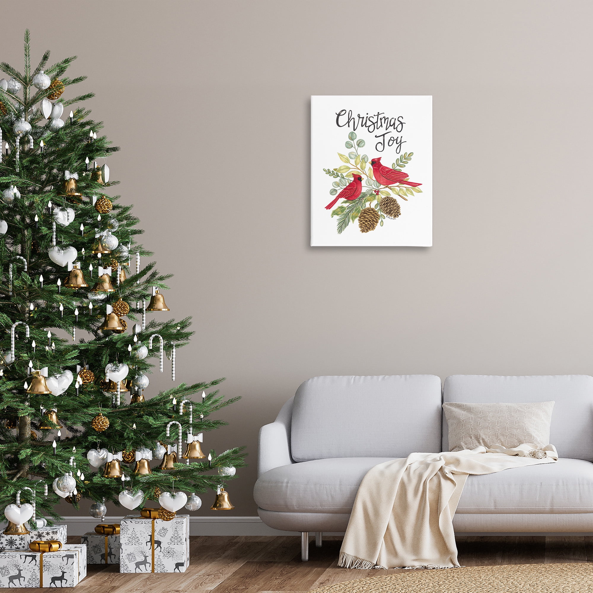 Stupell Industries Christmas Joy Cardinals Holiday Painting Gallery Wrapped Canvas Art Print Wall Art, 24 x 30