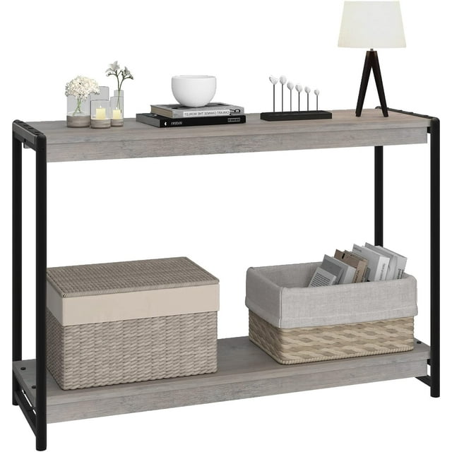 40" Slatted Console Table with 2 Tiers, Farmhouse Sofa Table for Living Room & Entryway