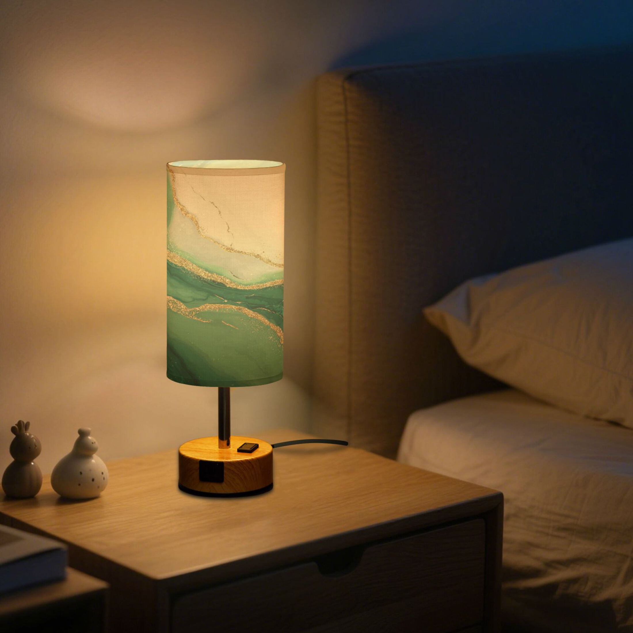 Touch-Control 3-Color Desk Lamp with Plug – Energy-Saving LED + 3 Simultaneous Charging Ports Alluring Gold-green Marble